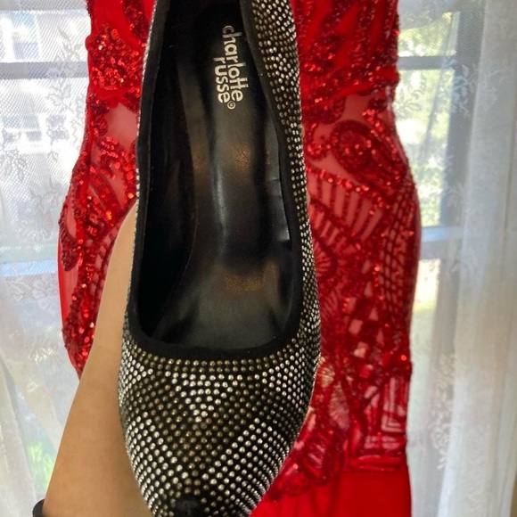 Charlotte Russe Black & silver Rhinestone stiletto heels w touch of glamour 8 - Picture 2 of 5